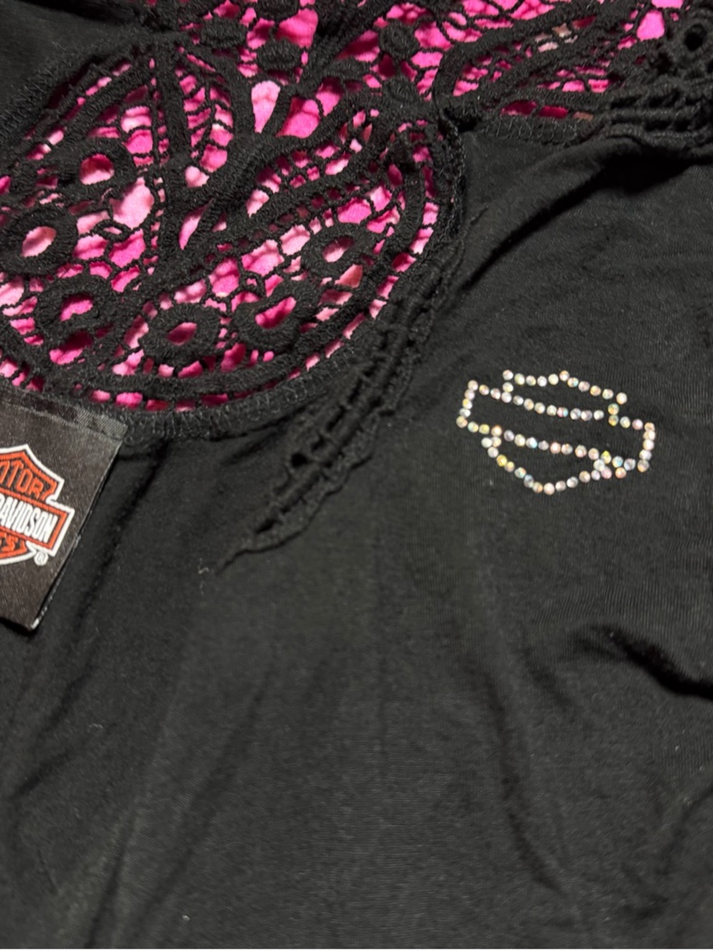 Harley Davidson Black Rhinestone Lace Lightweight Cardigan - Picture 3 of 7